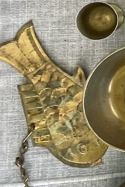 Stamped brass fish wall hanging with chain